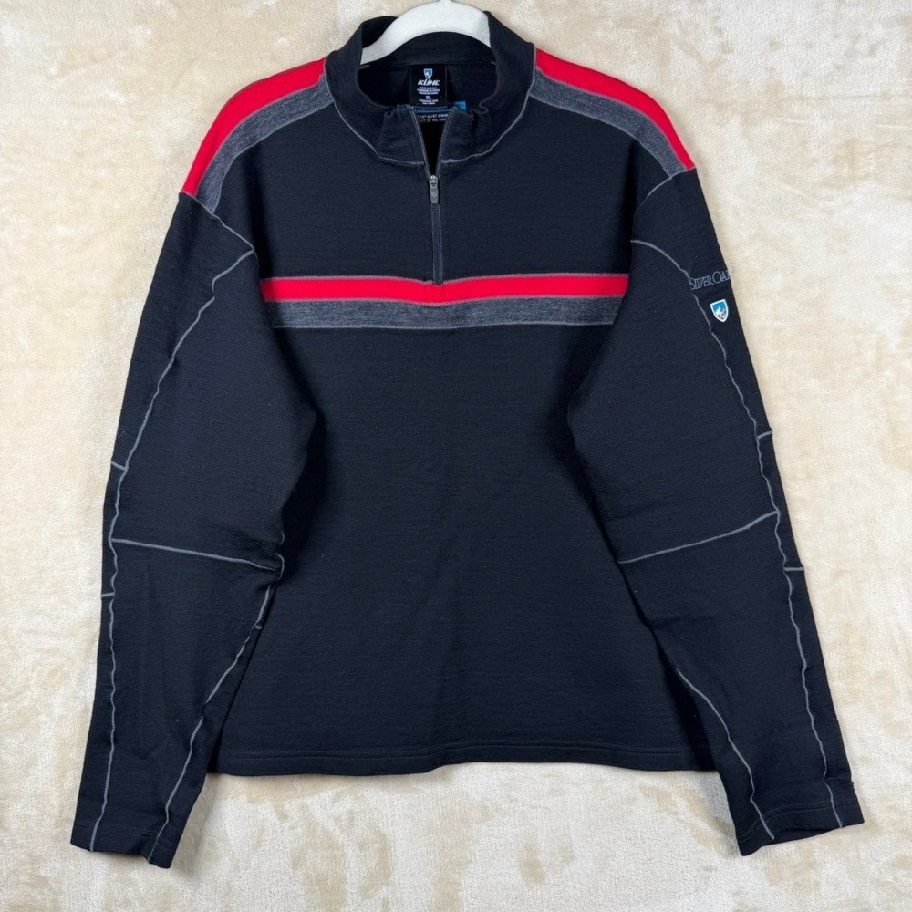 Kuhl Downhill Racr 100% Merino Wool Quarter Zip Sweater Black Red Mens XL